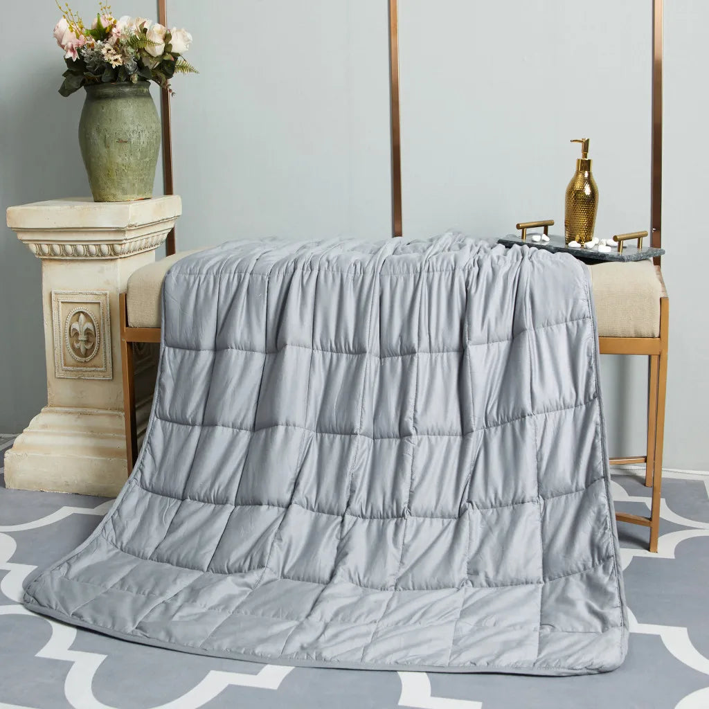 Throw Weighted Blanket 15 lbs Light Gray Quilted - image 3