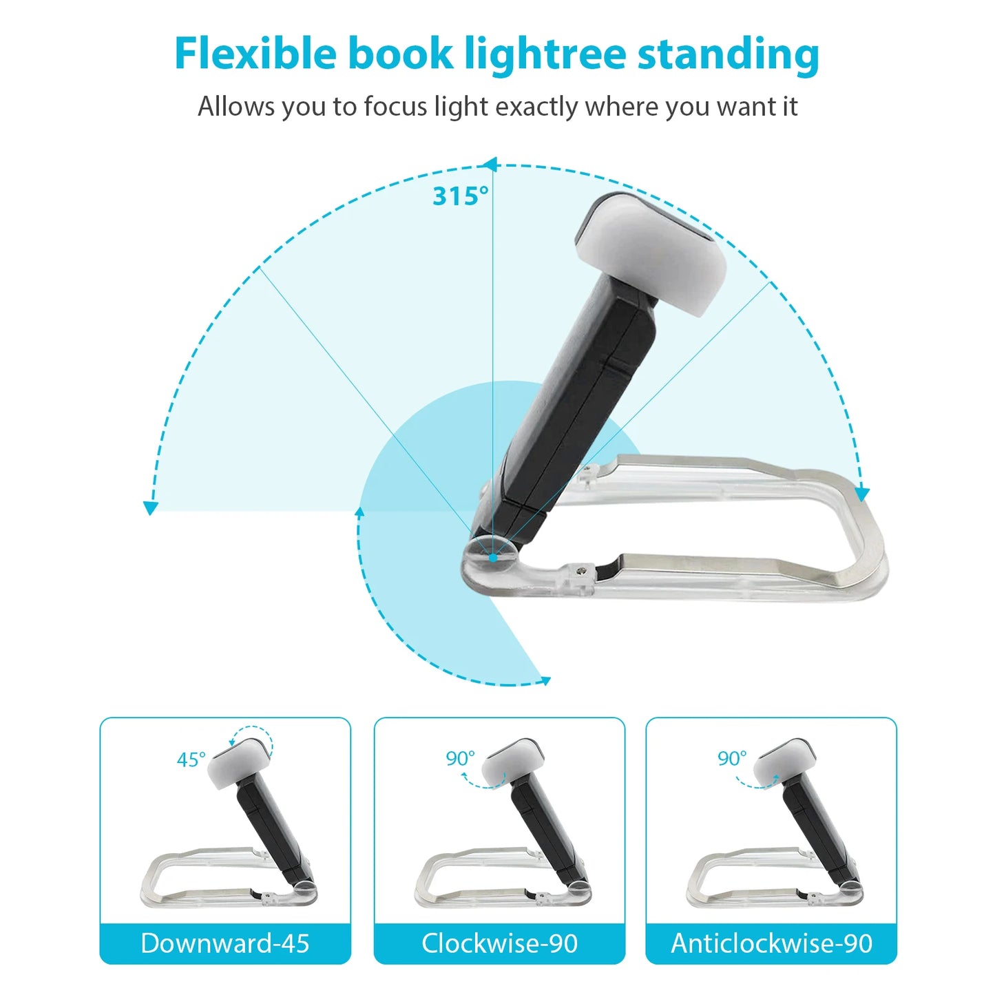 USB Rechargeable Wireless Clip-On Reading Light – 3 Light Modes, for Reading in Bed