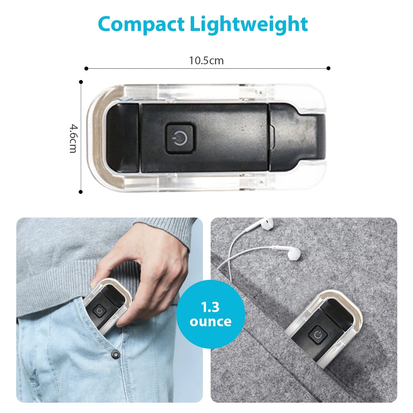 USB Rechargeable Wireless Clip-On Reading Light – 3 Light Modes, for Reading in Bed