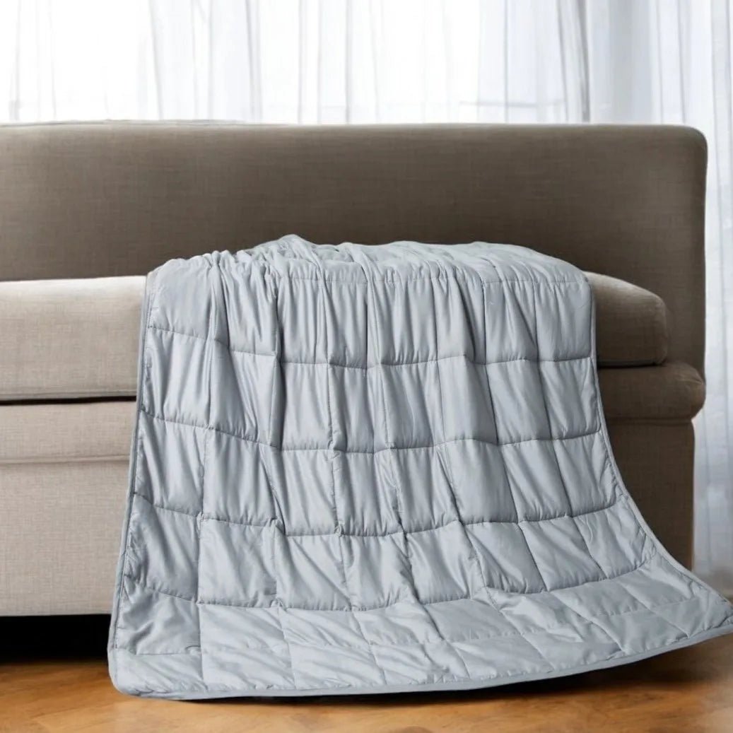 Throw Weighted Blanket 15 lbs Light Gray Quilted - image 5